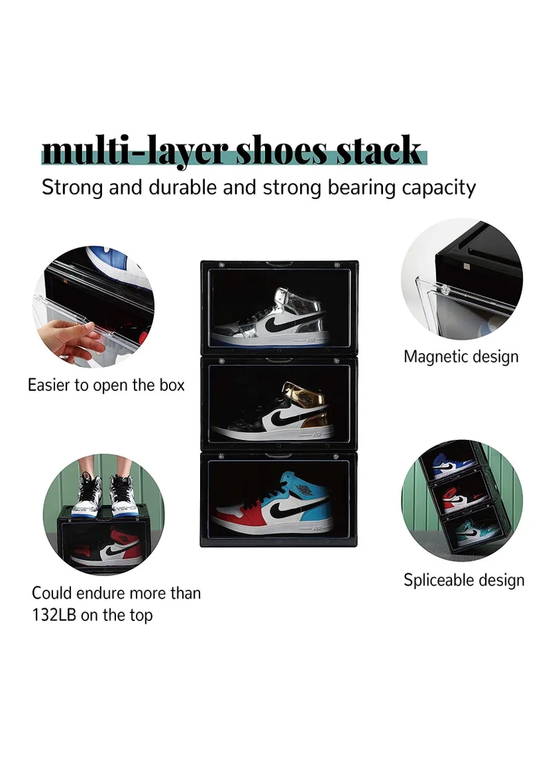 1Chase 2 PCs Stackable Shoe Storage Box, Side Open Black