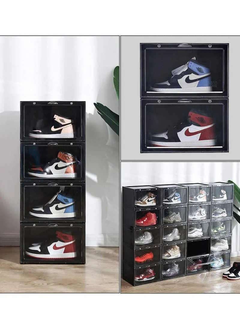 1Chase 2 PCs Stackable Shoe Storage Box, Side Open Black