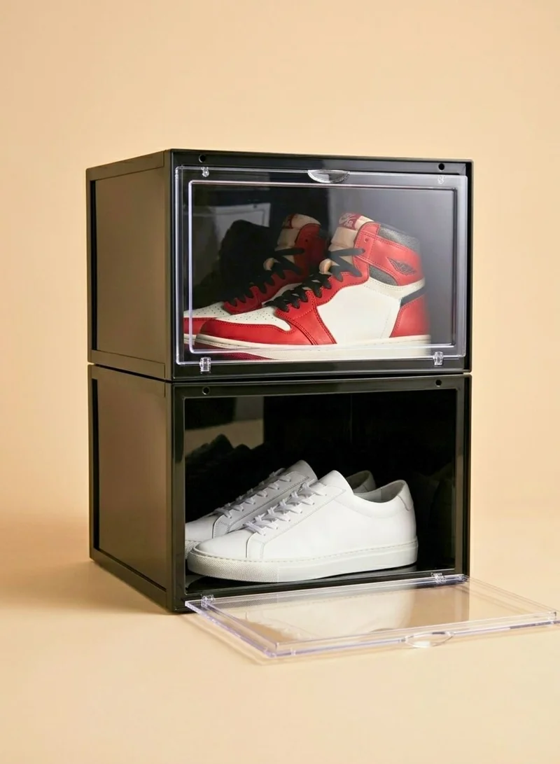1Chase 2 PCs Stackable Shoe Storage Box, Side Open Black