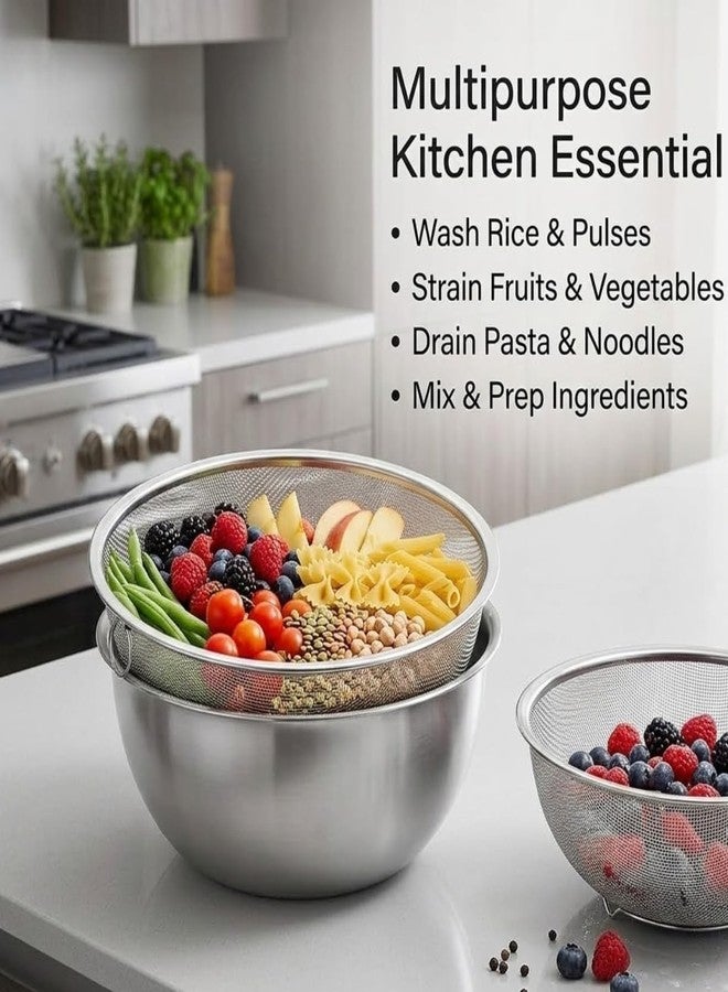 Gyanadh Stainless Steel Mixing Bowl with Mesh Strainer Set Large Kitchen Colander Bowl Combo for Washing Rice Fruits Vegetables Pasta Salad Baking Prep Nesting Durable Rust Resistant - Image 4