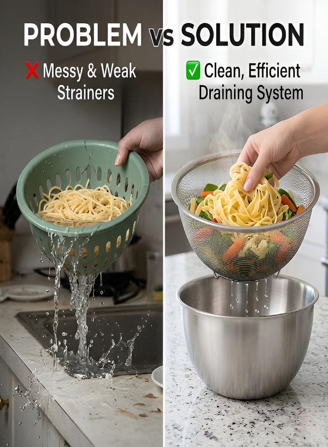 Gyanadh Stainless Steel Mixing Bowl with Mesh Strainer Set Large Kitchen Colander Bowl Combo for Washing Rice Fruits Vegetables Pasta Salad Baking Prep Nesting Durable Rust Resistant - Image 5