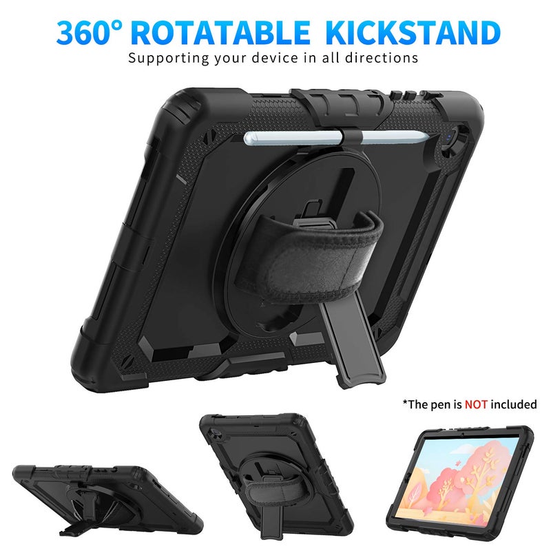 Timecity Case for Samsung Galaxy Tab S6 Lite 10.4'' 2024/2022/2020 (SM-P620/P610/P613/P615), Durable Sturdy Protective Case with Screen Protector, Rotating Stand, Hand/Shoulder Strap- Black - Image 4