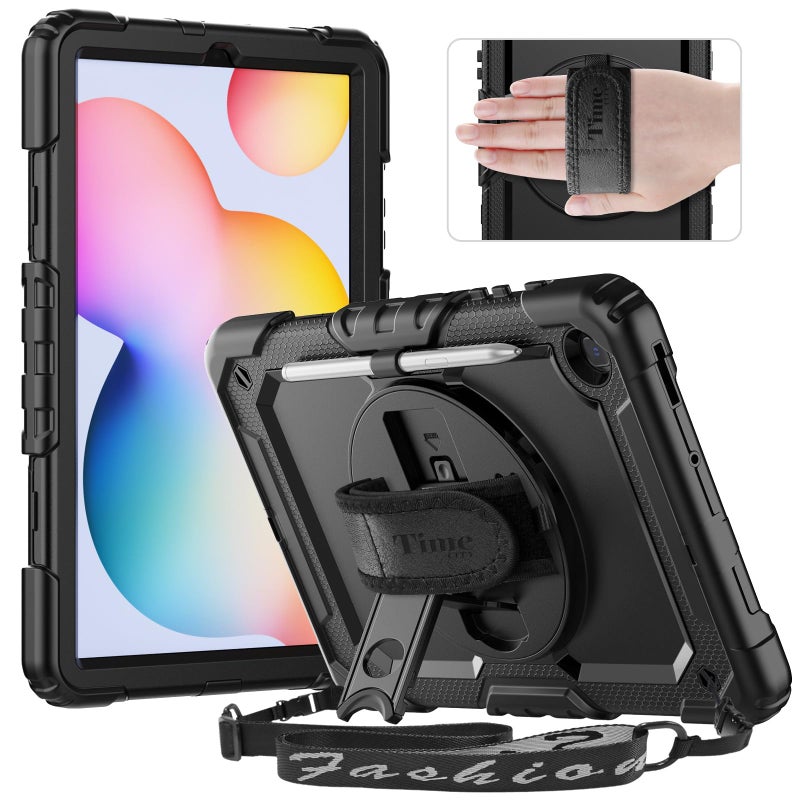 Timecity Case for Samsung Galaxy Tab S6 Lite 10.4'' 2024/2022/2020 (SM-P620/P610/P613/P615), Durable Sturdy Protective Case with Screen Protector, Rotating Stand, Hand/Shoulder Strap- Black - Image 1