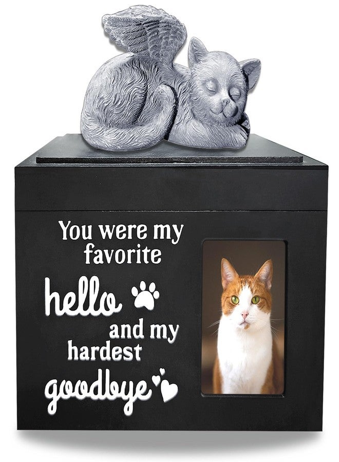 Atigrado Cat Urn - Wooden Black Cat Urns for Ashes Pet Cremation Urn Box Comes with Cat Angel Statue and Cat Whisker Holder - Image 1