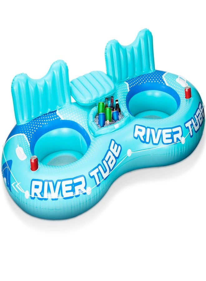 ShinyRelief Inflatable River Tube Float, 2 Person Heavy Duty Pool Float with Built in Cooler, Ergonomic Backrest and Cup Holders for Adults, Lake Water Tubes for Floating Summer Relaxation (1 Pcs) - Image 1