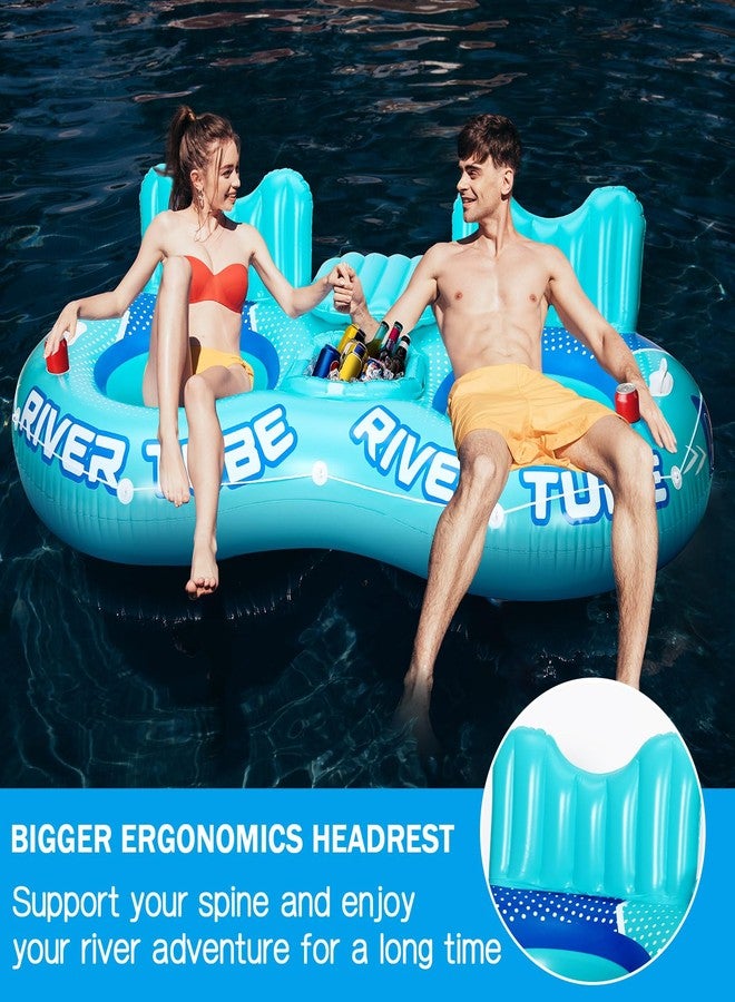 ShinyRelief Inflatable River Tube Float, 2 Person Heavy Duty Pool Float with Built in Cooler, Ergonomic Backrest and Cup Holders for Adults, Lake Water Tubes for Floating Summer Relaxation (1 Pcs) - Image 4