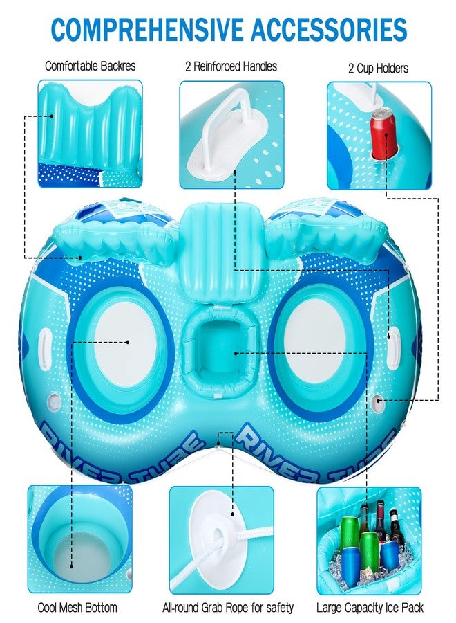 ShinyRelief Inflatable River Tube Float, 2 Person Heavy Duty Pool Float with Built in Cooler, Ergonomic Backrest and Cup Holders for Adults, Lake Water Tubes for Floating Summer Relaxation (1 Pcs) - Image 3