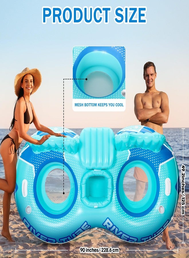 ShinyRelief Inflatable River Tube Float, 2 Person Heavy Duty Pool Float with Built in Cooler, Ergonomic Backrest and Cup Holders for Adults, Lake Water Tubes for Floating Summer Relaxation (1 Pcs) - Image 2