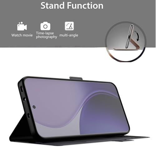 Kapa Noble Slim Magnetic Leather Flip Case Cover for Oppo Reno 14 PRO 5G | Card Holder Stand Flip Wallet Case (Black) - Image 3