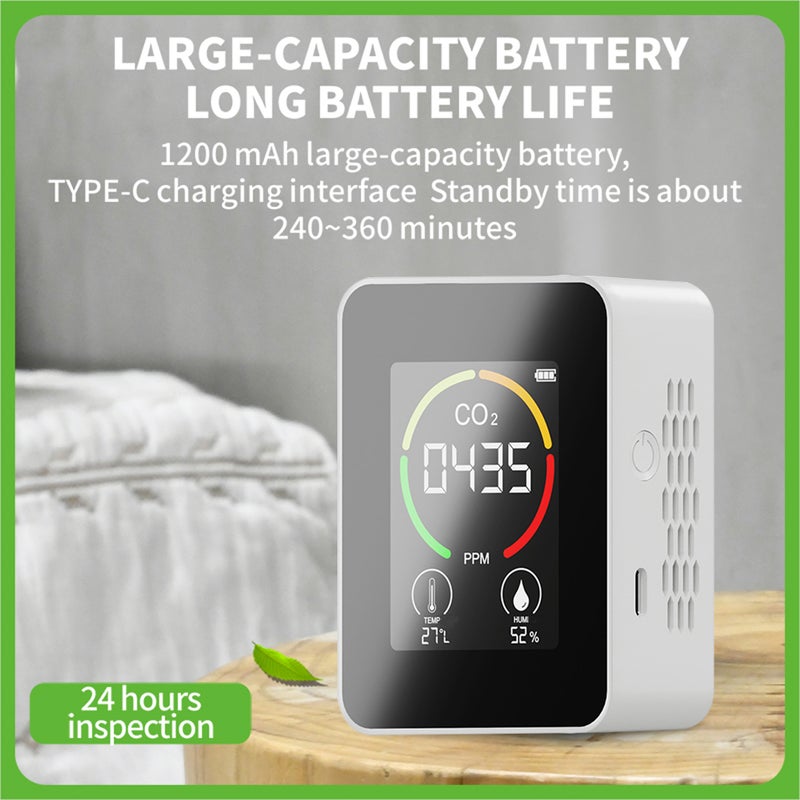 Multifunctional 3in1 CO2 Temperature Humidity Monitoring Device Home Digital Household Air Quality Detector Household Air Pollution Monitor LCD Display with Backlit - Image 2