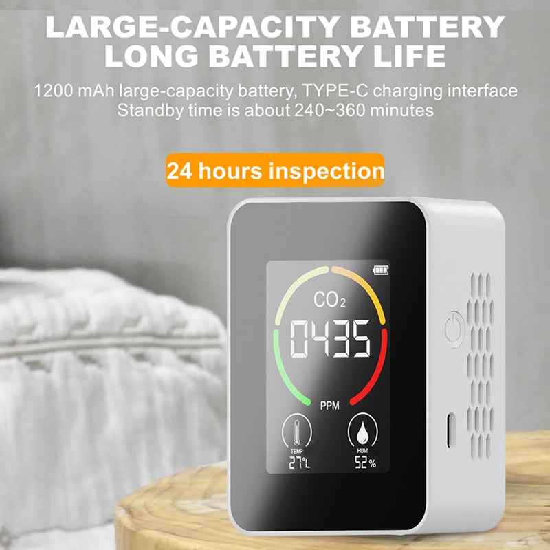 Multifunctional 3in1 CO2 Temperature Humidity Monitoring Device Home Digital Household Air Quality Detector Household Air Pollution Monitor LCD Display with Backlit - Image 5