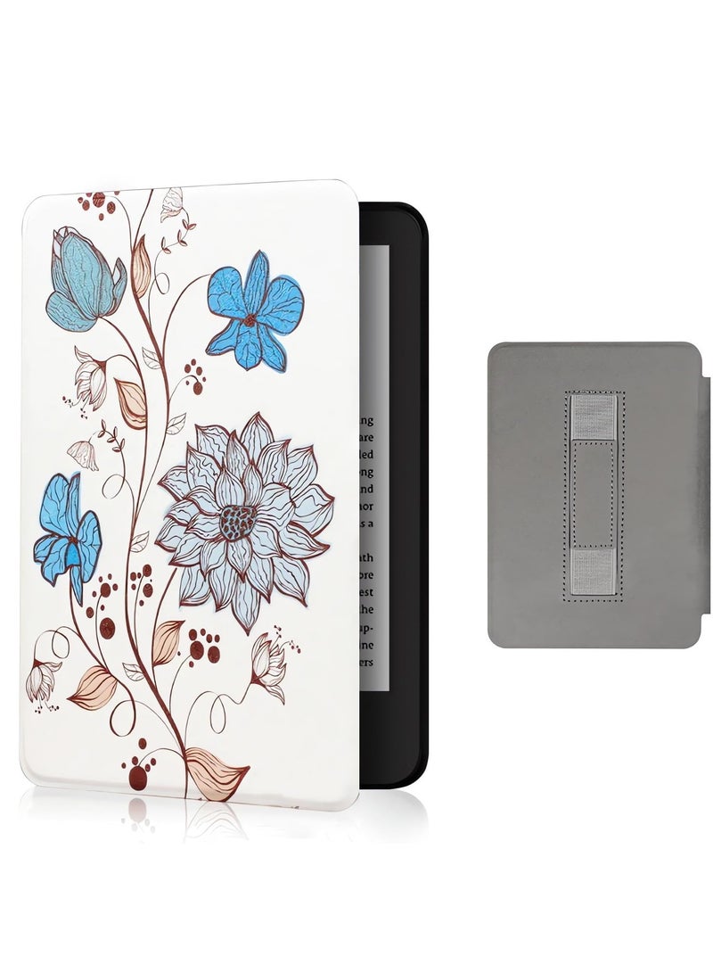 Excefore Case for 6.8" Kindle Paperwhite 11th Generation 2021 Signature Edition PU Leather Cover with Hand Strap 2023 Release, Magical Flowers - Image 1