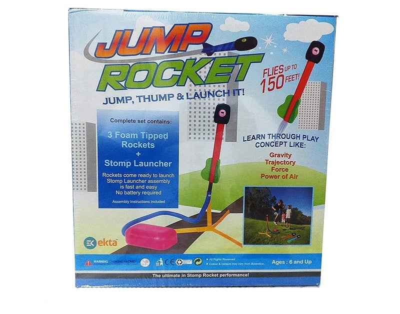 Ekta Jump Rocket Stomp Launcher and 3 Foam Tipped Rockets with Whistling Sound Outdoor Toy for Kids (Flies Upto 150ft, Non- Toxic, No Battery, Age 5+ Years), Multicolour - Image 3