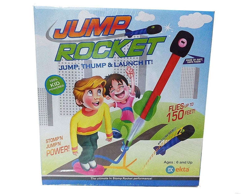 Ekta Jump Rocket Stomp Launcher and 3 Foam Tipped Rockets with Whistling Sound Outdoor Toy for Kids (Flies Upto 150ft, Non- Toxic, No Battery, Age 5+ Years), Multicolour - Image 1