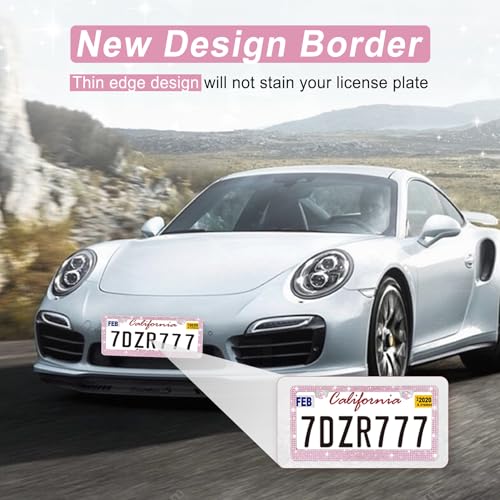Amiss Bling License Plate Frame for Women, 2Pack Rhinestone Handcrafted Crystal Premium Stainless Steel, Stainless Steel Car Accessories with Diamond Sparkle Glitter Caps (Pink) - Image 4