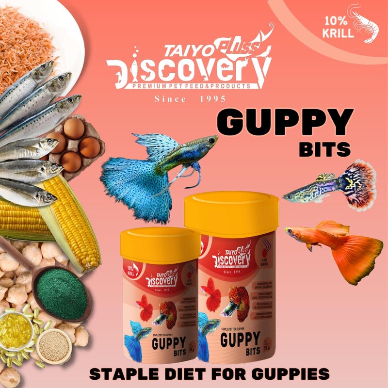 taiyo pluss discovery Guppy Bits - 25 g (Pack of 3) | Staple Diet for Guppies | Slow Sinking Food for Guppies, Mollys, Barb, Tetra and All Small Surface Eating Fishes - Image 2