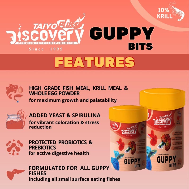 taiyo pluss discovery Guppy Bits - 25 g (Pack of 3) | Staple Diet for Guppies | Slow Sinking Food for Guppies, Mollys, Barb, Tetra and All Small Surface Eating Fishes - Image 3