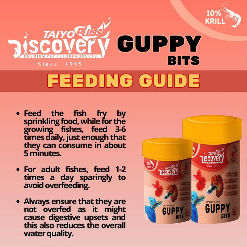 taiyo pluss discovery Guppy Bits - 25 g (Pack of 3) | Staple Diet for Guppies | Slow Sinking Food for Guppies, Mollys, Barb, Tetra and All Small Surface Eating Fishes - Image 5