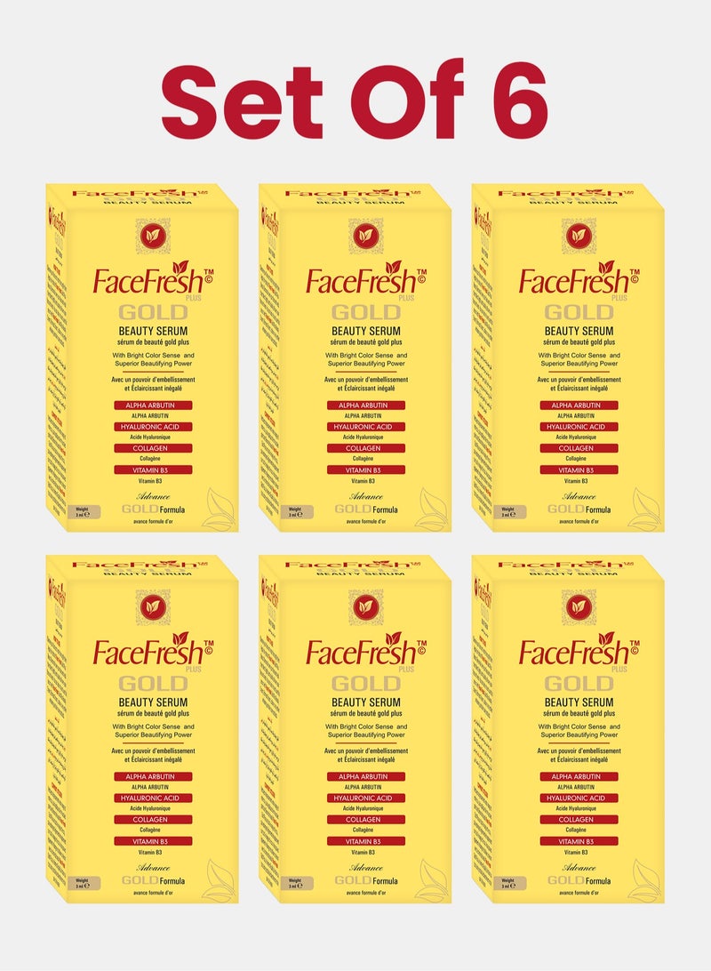 Face Fresh Set of 6 Gold Plus Beauty Serum - Vitamin B3 & Alpha Arbutin, Anti-aging, Prevents Dryness, Protects Skin from Damage & Fights Acne, For All Skin Types 3ml - Image 1