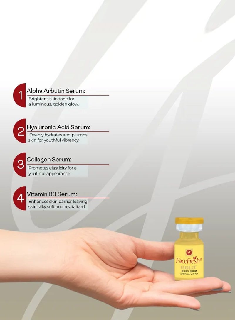 Face Fresh Set of 6 Gold Plus Beauty Serum - Vitamin B3 & Alpha Arbutin, Anti-aging, Prevents Dryness, Protects Skin from Damage & Fights Acne, For All Skin Types 3ml - Image 4