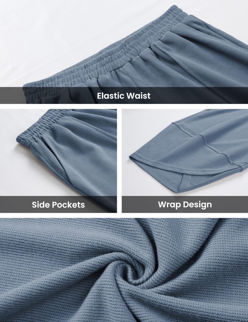 Himosyber Women Cotton Pants Wide Leg Pants Casual Loose Baggy Elastic Waist Beach Palazzo Harem Pants (Dustyblue-Small) - Image 4