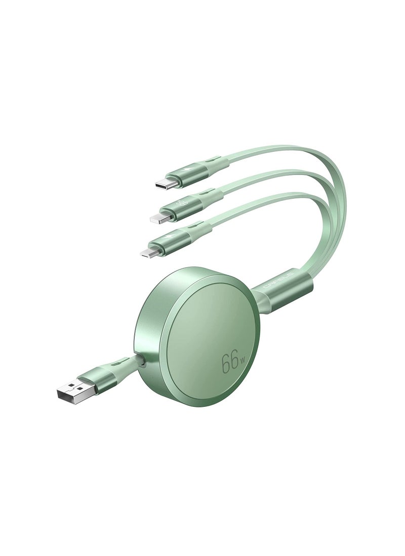 Generic - 3-in-1 Retractable Flat Cable Adjustable Length Universal Multiple Fast Charging 66w Cord Adapter Type-C Micro Compatible with Cell Phones Tablets and More (Charging Only) (Green) - Image 1