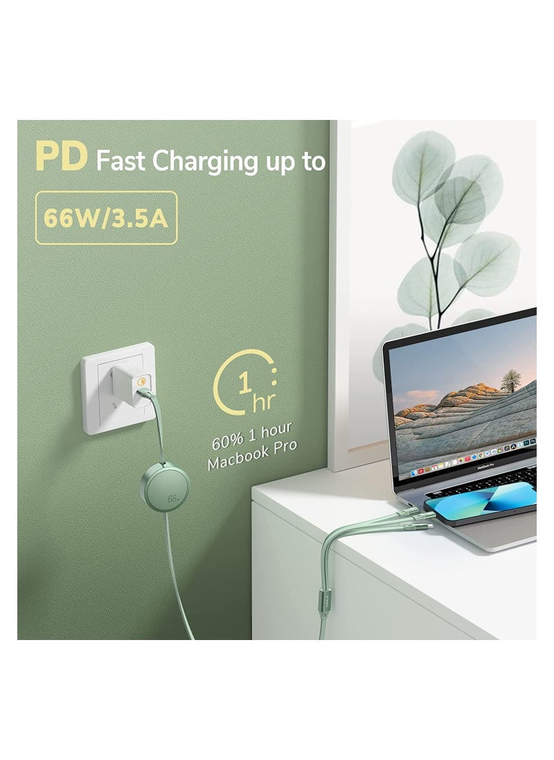 Generic - 3-in-1 Retractable Flat Cable Adjustable Length Universal Multiple Fast Charging 66w Cord Adapter Type-C Micro Compatible with Cell Phones Tablets and More (Charging Only) (Green) - Image 1