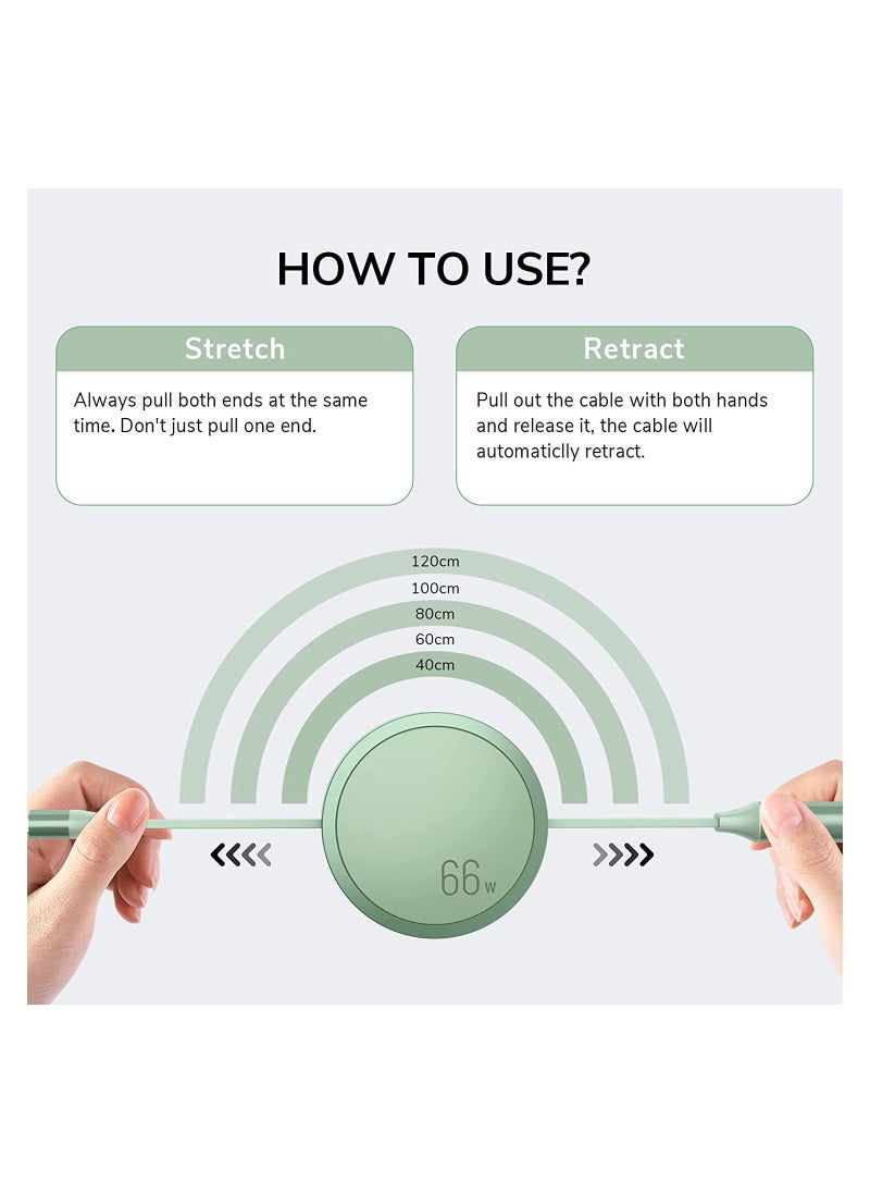 Generic - 3-in-1 Retractable Flat Cable Adjustable Length Universal Multiple Fast Charging 66w Cord Adapter Type-C Micro Compatible with Cell Phones Tablets and More (Charging Only) (Green) - Image 1