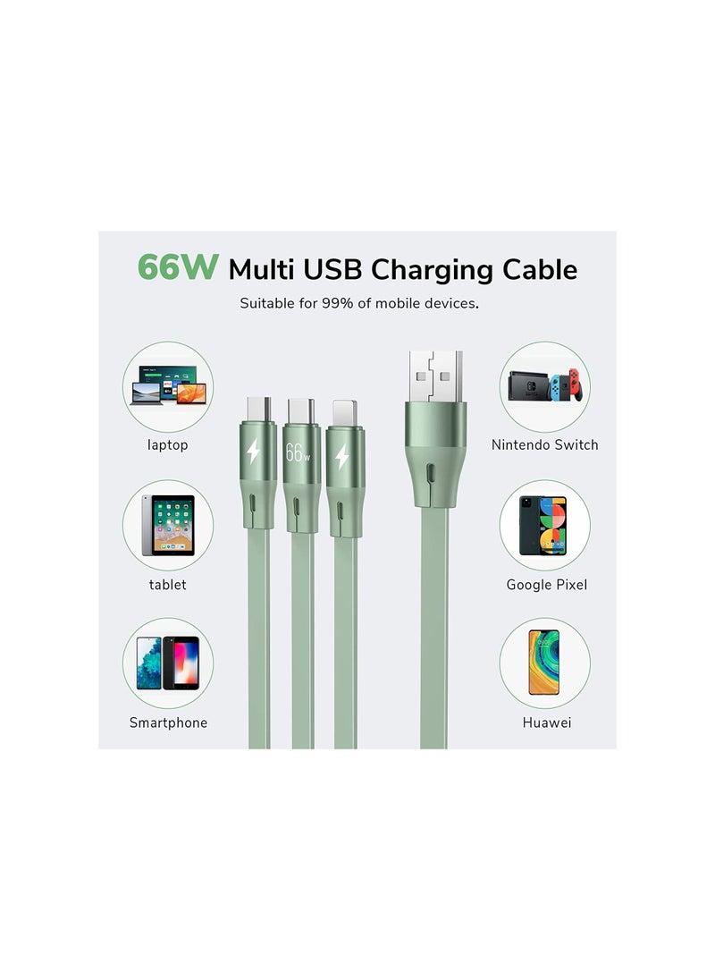 Generic - 3-in-1 Retractable Flat Cable Adjustable Length Universal Multiple Fast Charging 66w Cord Adapter Type-C Micro Compatible with Cell Phones Tablets and More (Charging Only) (Green) - Image 1