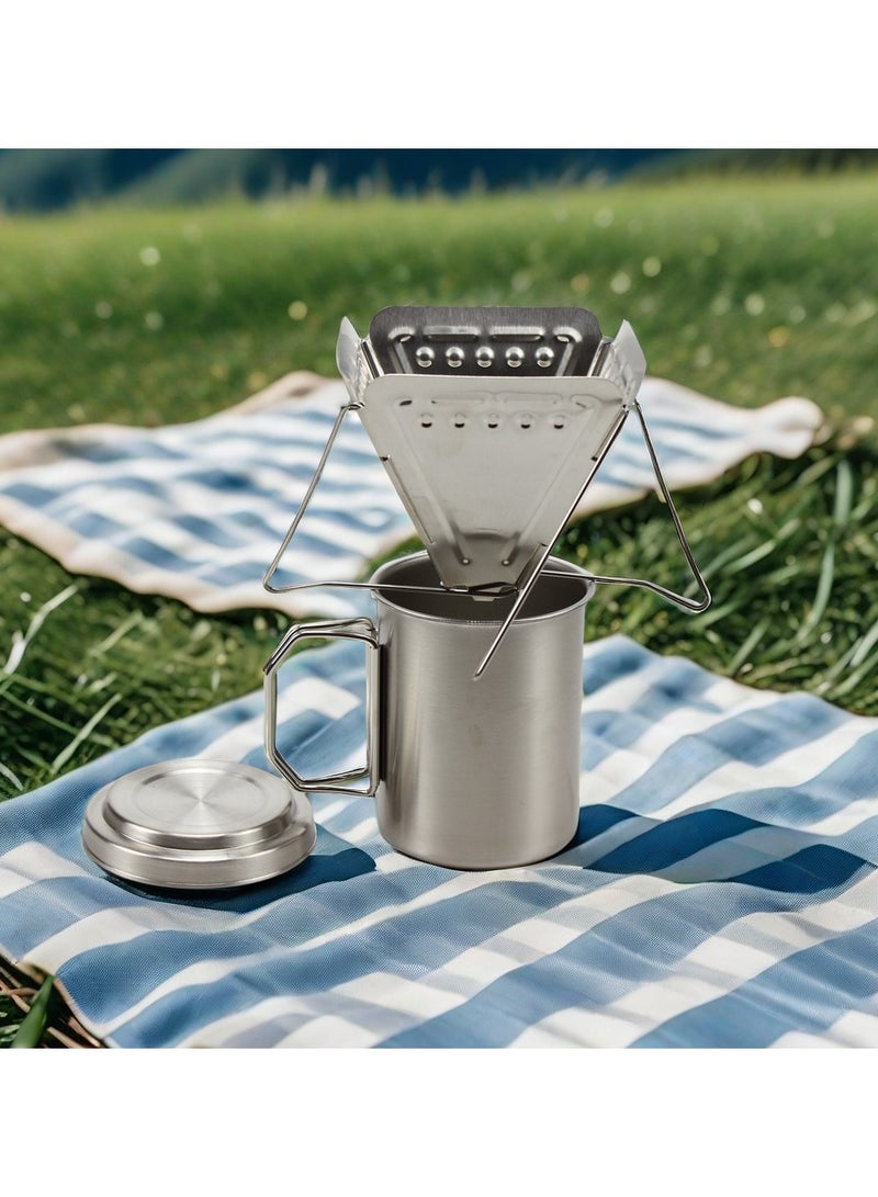 general Portable Stainless Steel Coffee Dripper Kit - Foldable Drip Rack & Water Cup 2-Piece Set Perfect for Home Office Backpacking - Image 2