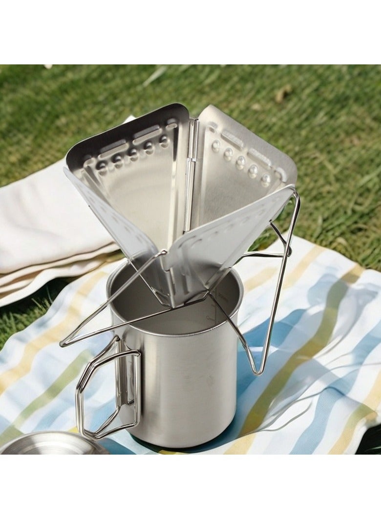 general Portable Stainless Steel Coffee Dripper Kit - Foldable Drip Rack & Water Cup 2-Piece Set Perfect for Home Office Backpacking - Image 1