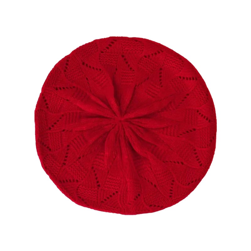 Red Knitted Beret Cap for Women French Style Fashion Headwear Painter Hat Spring Autumn - Image 2