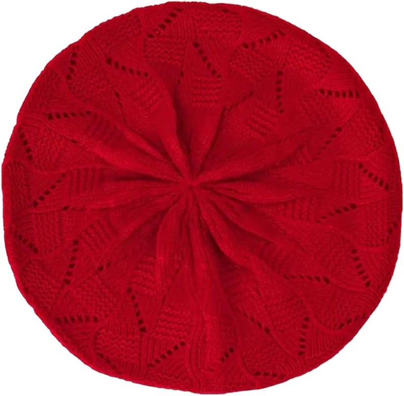 Red Knitted Beret Cap for Women French Style Fashion Headwear Painter Hat Spring Autumn - Image 1