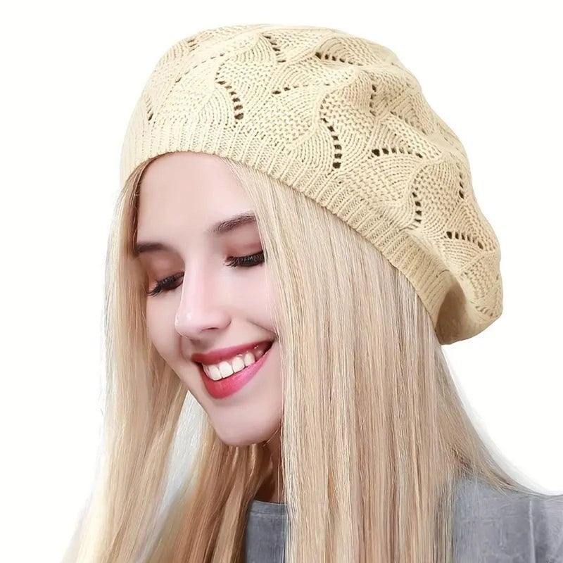 Red Knitted Beret Cap for Women French Style Fashion Headwear Painter Hat Spring Autumn - Image 5