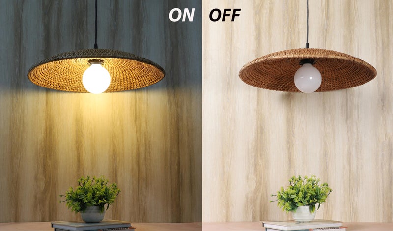 AKWAY Rattan Hanging Lamp for Living Room | Bamboo Pendant Light for Bedroom | Cane Hanging Light for Home Decoration - Eshtika (Bulb Not Included) - (16" Dia) - Image 4