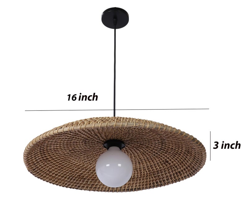AKWAY Rattan Hanging Lamp for Living Room | Bamboo Pendant Light for Bedroom | Cane Hanging Light for Home Decoration - Eshtika (Bulb Not Included) - (16" Dia) - Image 3