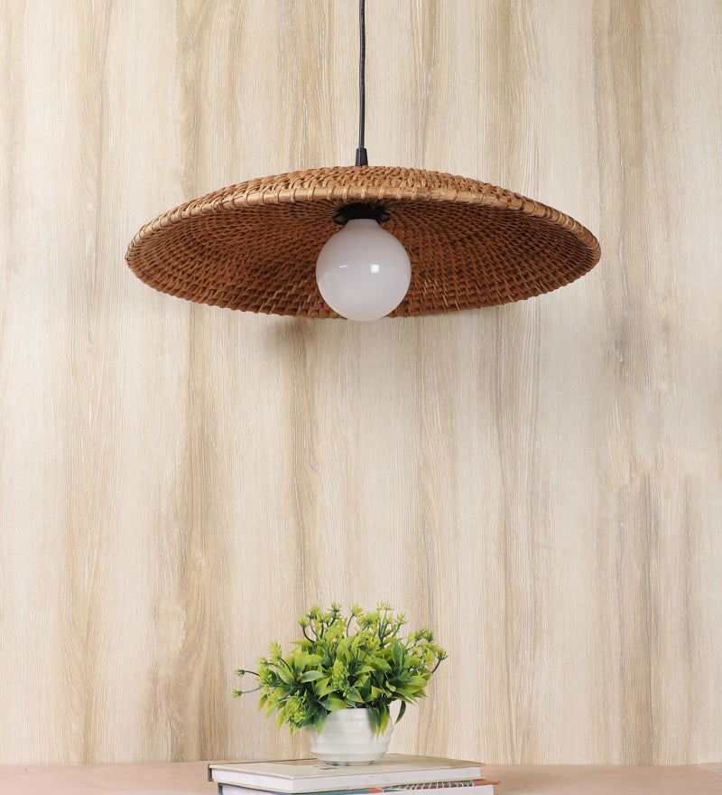 AKWAY Rattan Hanging Lamp for Living Room | Bamboo Pendant Light for Bedroom | Cane Hanging Light for Home Decoration - Eshtika (Bulb Not Included) - (16" Dia) - Image 5