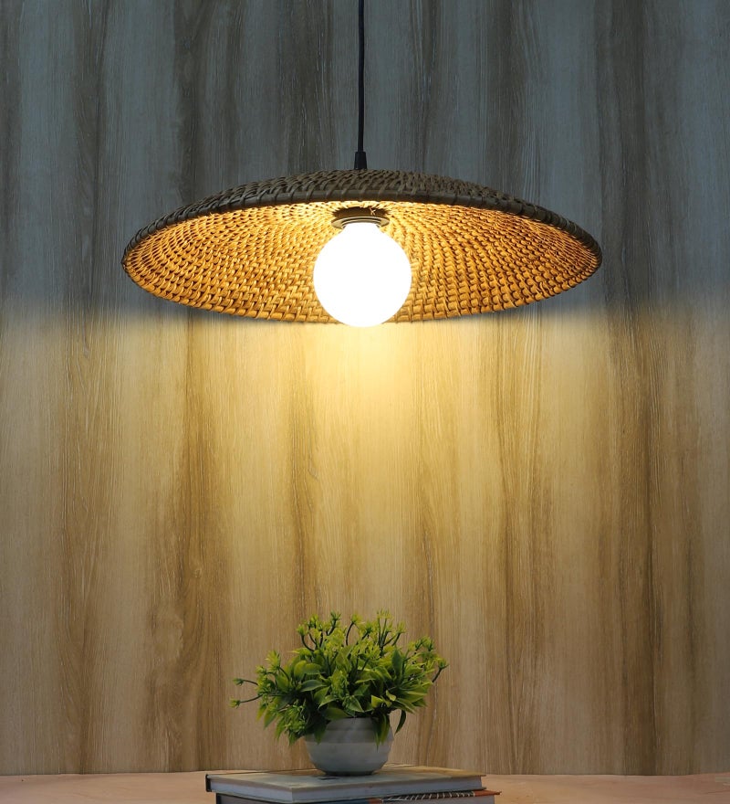 AKWAY Rattan Hanging Lamp for Living Room | Bamboo Pendant Light for Bedroom | Cane Hanging Light for Home Decoration - Eshtika (Bulb Not Included) - (16" Dia) - Image 1
