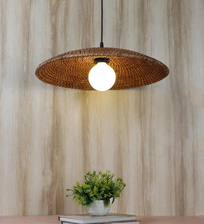 AKWAY Rattan Hanging Lamp for Living Room | Bamboo Pendant Light for Bedroom | Cane Hanging Light for Home Decoration - Eshtika (Bulb Not Included) - (16" Dia) - Image 2