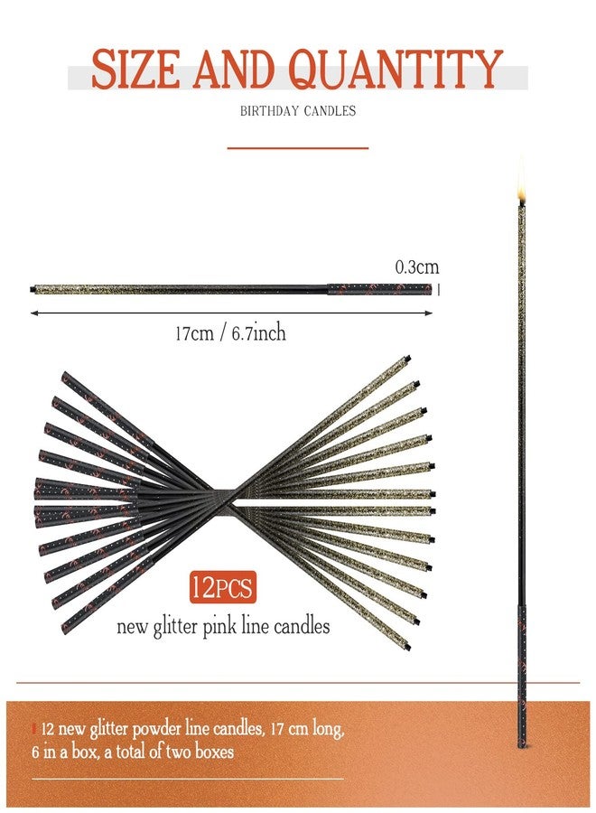 تونديامو 12 قطعة من شموع عيد الميلاد المعدنية باللونين الأسود والذهبي، شموع طويلة ورفيعة لتزيين الكيك، مناسبة لأعياد الميلاد، والتقاعد، وحفلات الزفاف، والتخرج، والذكرى السنوية، وغيرها من المناسبات الاحتفالية. - Image 4