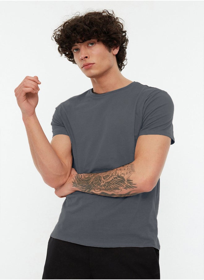 trendyol - Anthracite Basic Men's Slim Fit 100% Cotton Short Sleeve Crew Neck T-Shirt TMNSS19BO0001 - Image 1