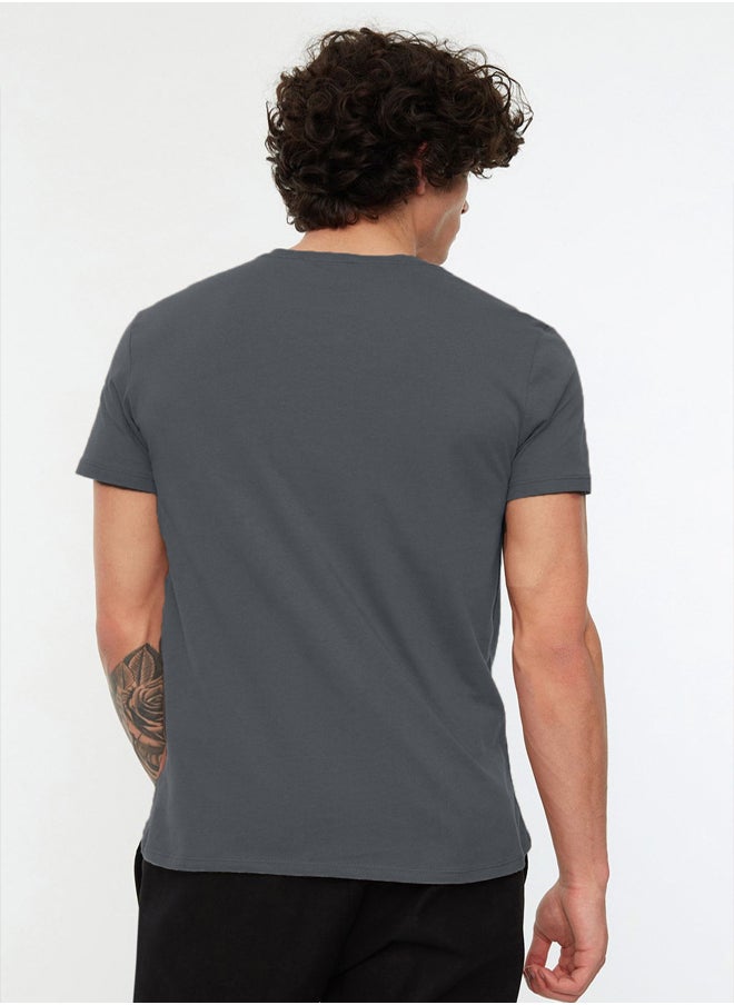 trendyol - Anthracite Basic Men's Slim Fit 100% Cotton Short Sleeve Crew Neck T-Shirt TMNSS19BO0001 - Image 1