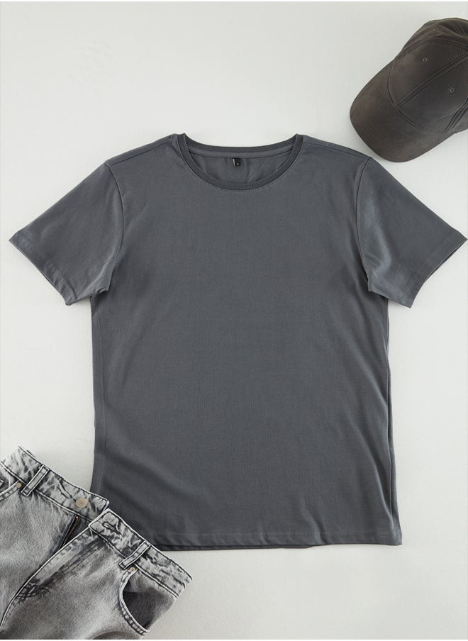 trendyol - Anthracite Basic Men's Slim Fit 100% Cotton Short Sleeve Crew Neck T-Shirt TMNSS19BO0001 - Image 1