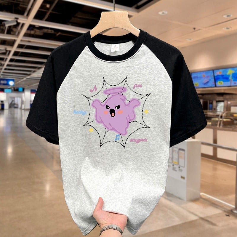 American Cute Ghost Pure Cotton Short-Sleeved T-Shirt For Men And Women Summer Girl Preppy Style Couple Tops - Image 2