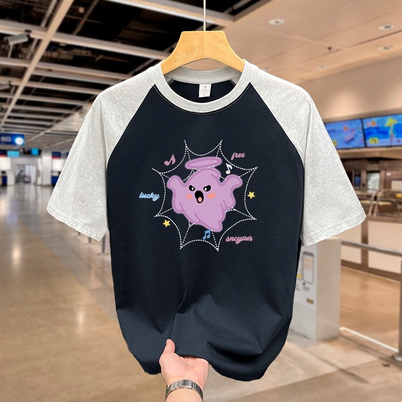 American Cute Ghost Pure Cotton Short-Sleeved T-Shirt For Men And Women Summer Girl Preppy Style Couple Tops - Image 5