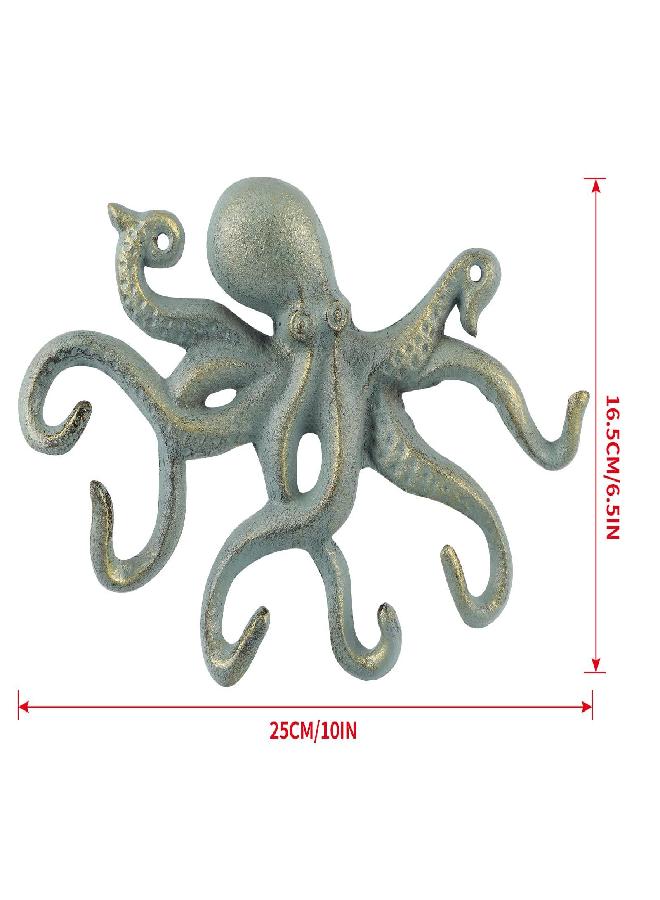 MDLUU MDLUU Octopus Hook, Nautical Wall Hook, Antique Key Holder Hook, Cast Iron Hook for Coat, Hand Towel, Bathrobe, Jacket(Gold Green) - Image 2