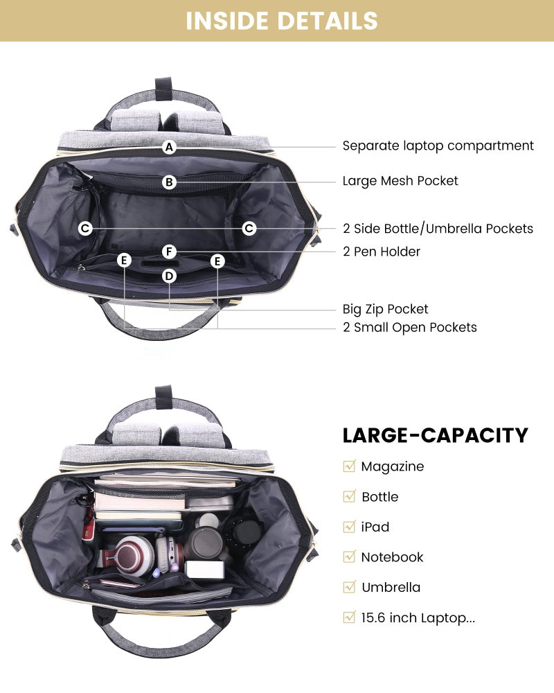 Lovevook LOVEVOOK Laptop Backpack for Women, 15.6 Inch Travel Backpack with Laptop Compartment, Water Resistant Work Backpack for Teacher Nurse Doctor, Anti-theft Computer Bag with Charger, Grey  - Image 4