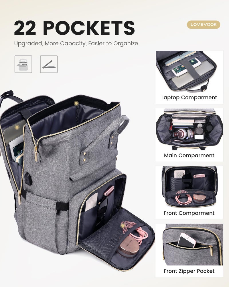 Lovevook LOVEVOOK Laptop Backpack for Women, 15.6 Inch Travel Backpack with Laptop Compartment, Water Resistant Work Backpack for Teacher Nurse Doctor, Anti-theft Computer Bag with Charger, Grey  - Image 3