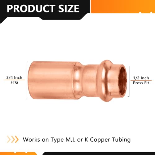 HeSun 10Pack HeSun Copper Press Bushing Reducer34 FTG x 12 Press Pressure Fittings FTG x P for Copper Tube ConnectionPRESS031 - Image 3