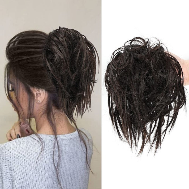 KETHBE KETHBE Messy Bun Hair PieceSynthetic Tousled updo Hair Buns Hair Piece Short Ponytail Faux Hair Scrunchie Extension with Elastic Rubber Band Fake Hair Bun Pieces Accessories for Women Dark Brown 